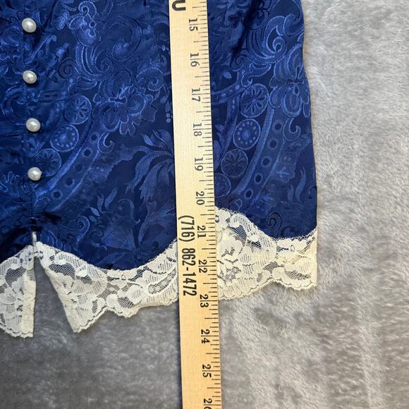 Vintage Victoria's Secret Women's Size M Blue Satin Lace Camisole Tank Button - Picture 9 of 12